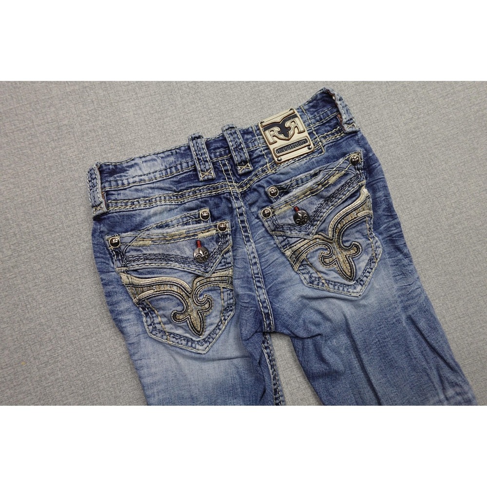 Rock Revival Verdugo Jeans Mens 29x31 Blue Slim Boot Distressed Flap Pockets
